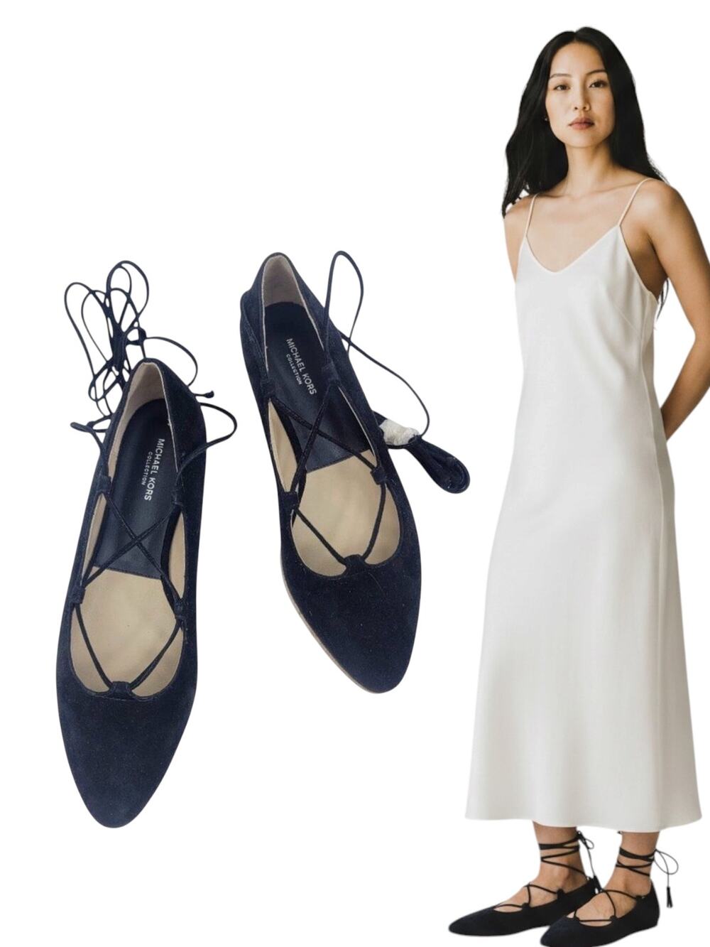 NEW Michael Kors collection cadence lace up flats black pointed toe size 6